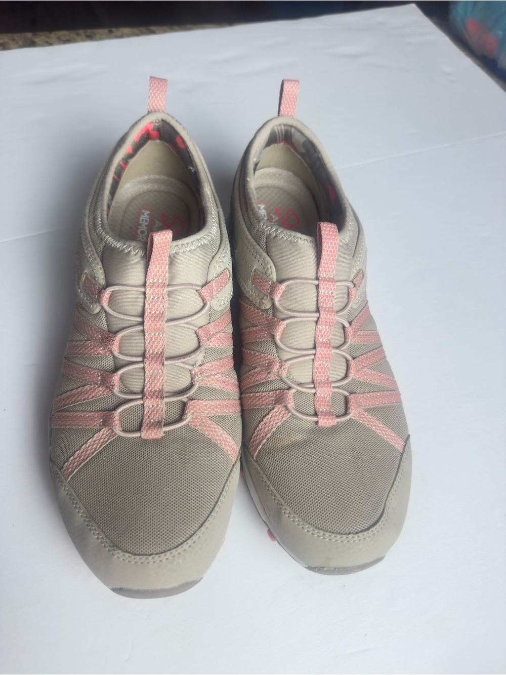 Skechers Women's Slip-On Sneakers in Light Gray and Pink